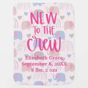 Birth Stat Elephants Rainbows Boho New To the Crew Baby Blanket