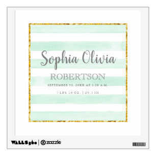 Birth Stat Mint Baby Girl Nursery Decor Watercolor Wall Sticker