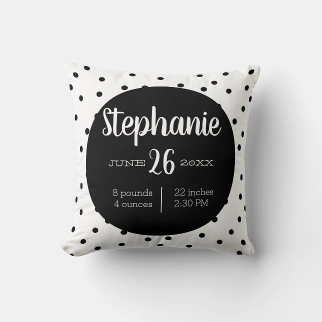 Birth stat modern nursery baby announcement throw pillow (Front)