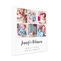 Birth Stat Photo Collage White Canvas Print