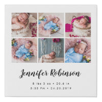 Birth Stat Photo White Faux Canvas Print