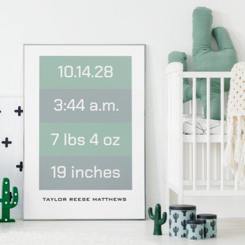 Birth Statistics Custom Color  Name unframed Poster