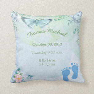 Birth Stats Baby Boy Butterfly Throw Pillow