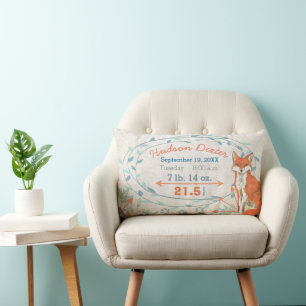 Birth Stats Baby Boy Forest Creatures Fox Lumbar Pillow