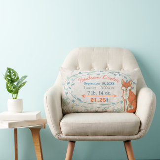 Birth Stats Baby Boy Forest Nursery Fox Lumbar Pillow