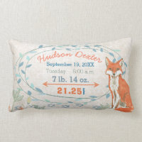 Birth Stats Baby Boy Forest Nursery Fox Lumbar Pillow