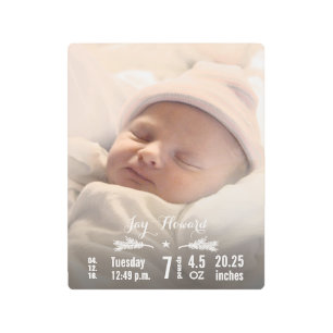 Birth Stats Baby Boy Photo and Birth Record Metal Print