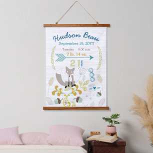 Birth Stats Baby Boy Woodland Fox Wall Hanging Tapestry