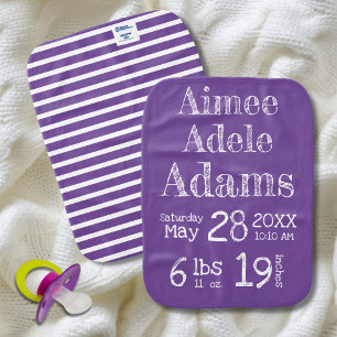 Birth Stats Baby Burp Cloth Purple Stripes