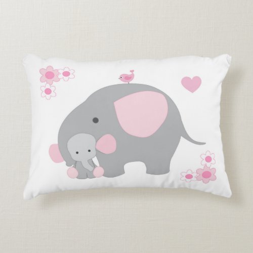 Birth Stats Baby Girl Elephant Pink Grey Gray Accent Pillow