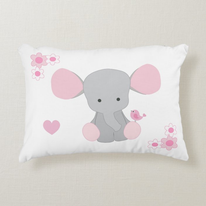 Birth Stats Baby Girl Elephant Pink Grey Gray Decorative Pillow