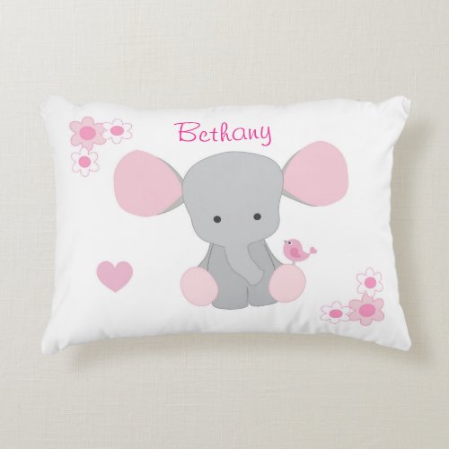 Birth Stats Baby Girl Elephant Pink Grey Gray Decorative Pillow