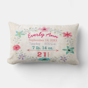 Birth Stats Baby Girl Forest Creatures Fox Lumbar Pillow