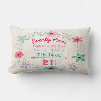 Birth Stats Baby Girl Forest Creatures Fox Lumbar Pillow