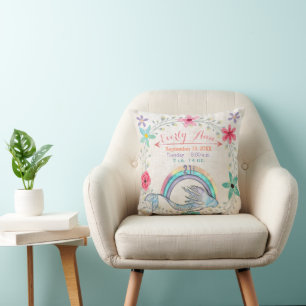 Birth Stats Baby Girl Magical Creatures Mermaid Throw Pillow