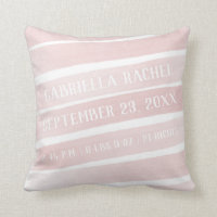 Birth Stats Baby Girl Pink Chic Stripe Throw Pillow