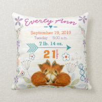 Birth Stats Baby Girl Woodland Creatures Fox Pillow