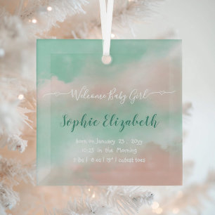 Birth Stats Baby Name Script Newborn Keepsake Glass Ornament