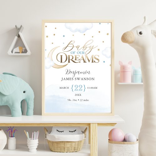 Birth Stats Baby of our Dreams Boy Nursery Poster