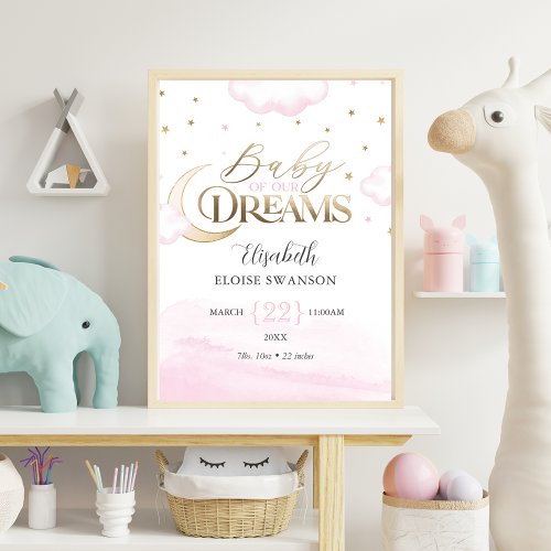 Birth Stats Baby of our Dreams Girl Nursery Poster