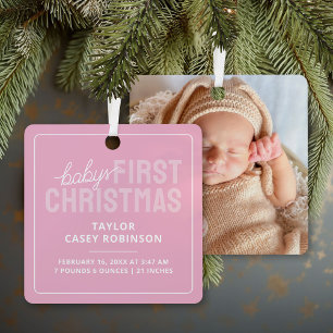 Birth Stats Babys First Christmas Photo Metal Ornament