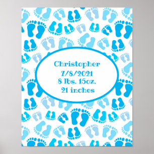 Birth Stats Blue and White Baby Boy Baby Feet Poster