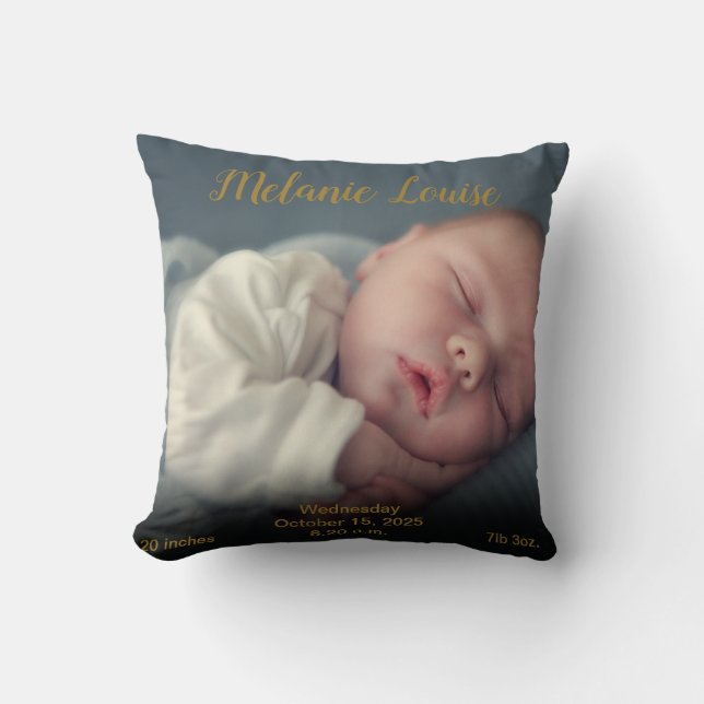 Birth Stats Customised  PhotoGold Hearts Confetti Throw Pillow (Front)