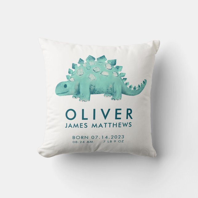 Birth Stats Dinosaur Baby Boys Throw Pillow (Front)