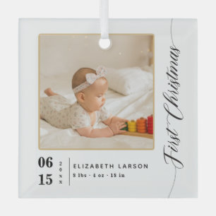 Birth Stats First Christmas Baby's Name And Photo Glass Ornament