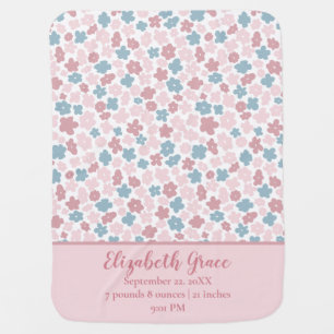 Birth Stats Gift Baby Girl Pink Blue Floral Boho  Baby Blanket