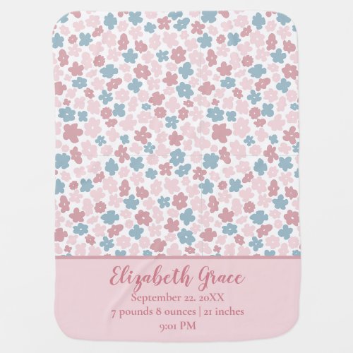 Birth Stats Gift Baby Girl Pink Blue Floral Boho 