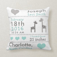 Birth Stats Giraffe Nursery Throw Pillow