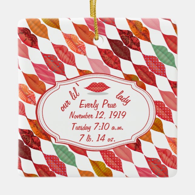 Birth Stats Hipster Baby Girl Retro Lil Lady Ceramic Ornament (Front)