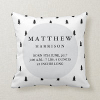 Birth Stats Modern Woodland Nursery Pillow