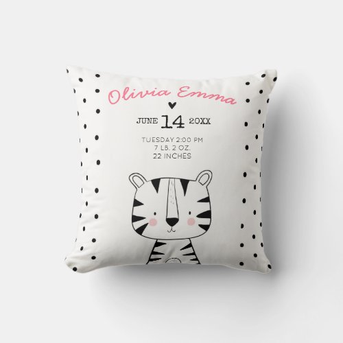 Birth stats Nursery Throw pillow Modern Animals