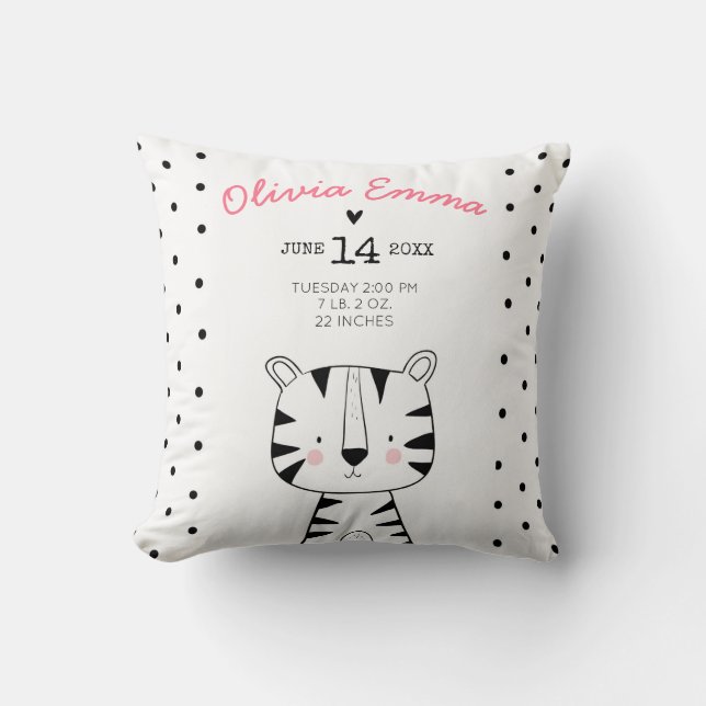 Birth stats Nursery Throw pillow Modern Animals (Front)
