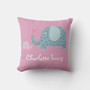 Birth Stats Personalised Polka Dot Elephants Throw Pillow