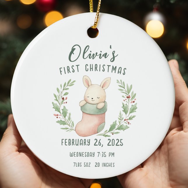 Birth Stats Personalized Baby First Christmas Ceramic Ornament (Creator Uploaded)