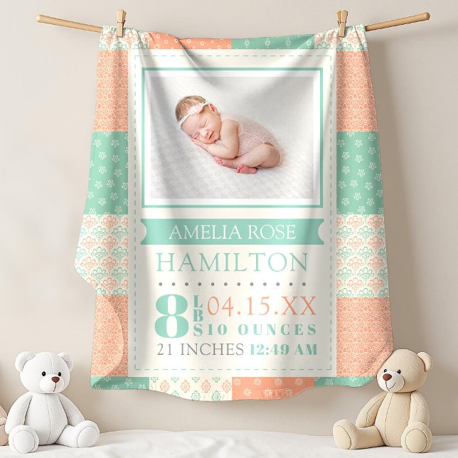 Birth Stats Photo Baby Blanket (Neutral Birth Stats Photo Baby Baby Blanket)