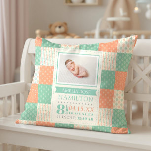 Birth Stats Photo Baby Throw Pillow
