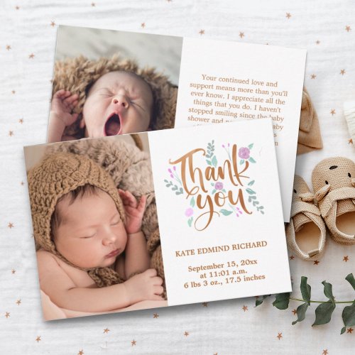 Birth Stats Photo Handwritten New Born Baby Shower Thank You Card