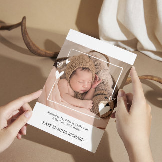 Birth Stats Photos Handwritten Baby Shower Thank You Card