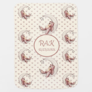 Birth Stats Pink Baby Bear Moons Stars Hearts Blanket