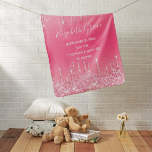 Birth Stats Pink Dripping Glitter Girl Trendy Baby Baby Blanket