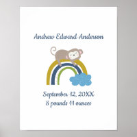 Birth Stats Rainbow Boho New Baby Boy Poster