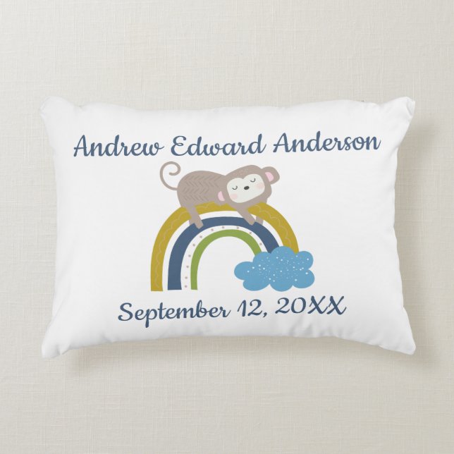 Birth Stats Rainbow Sleeping Animal Baby Gift  Accent Pillow (Front)