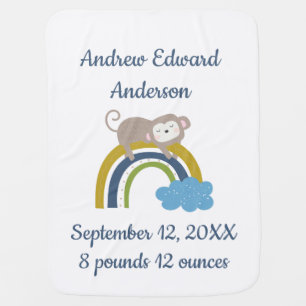Birth Stats Rainbow Sleeping Animal Baby Gift Blanket