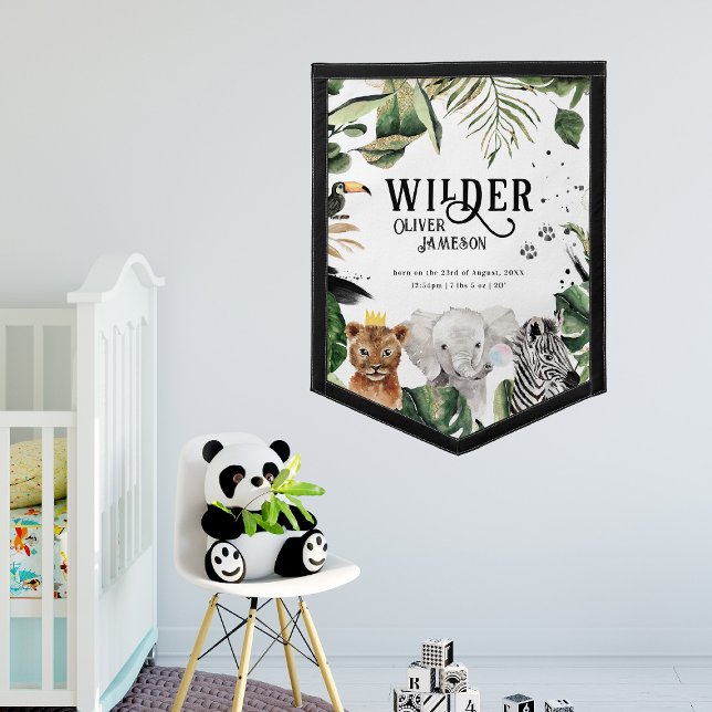 Birth Stats Room Décor | Jungle Animal Kids Name Pennant (Creator Uploaded)