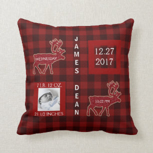 Birth Stats   Rustic Buffalo Check Nursery Throw Pillow