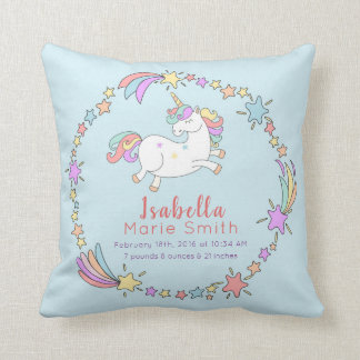 Birth Stats Unicorn Nursery Pillow
